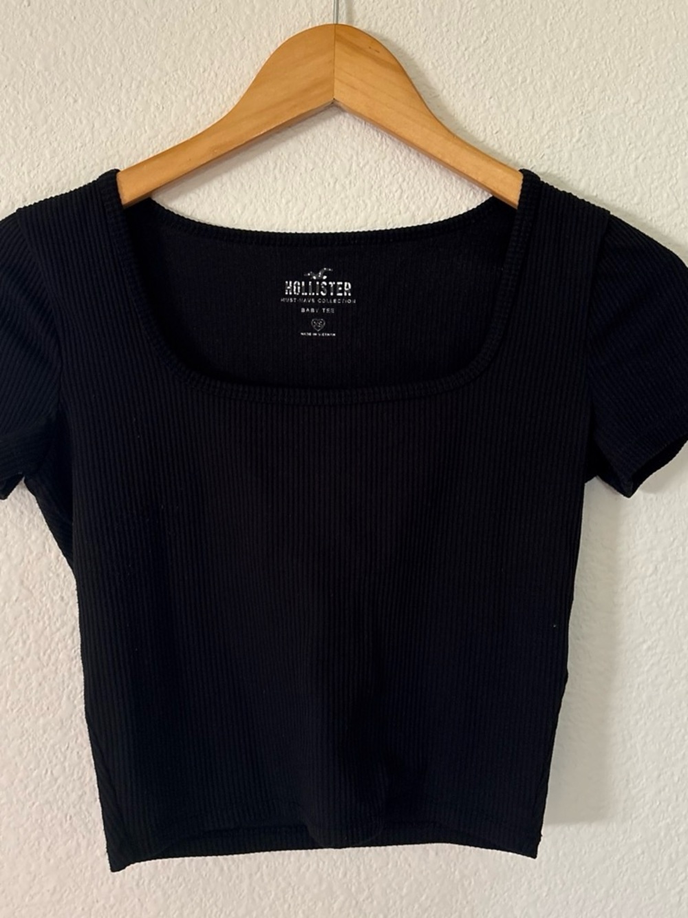 Hollister Black Ribbed Square Neck Crop Tee